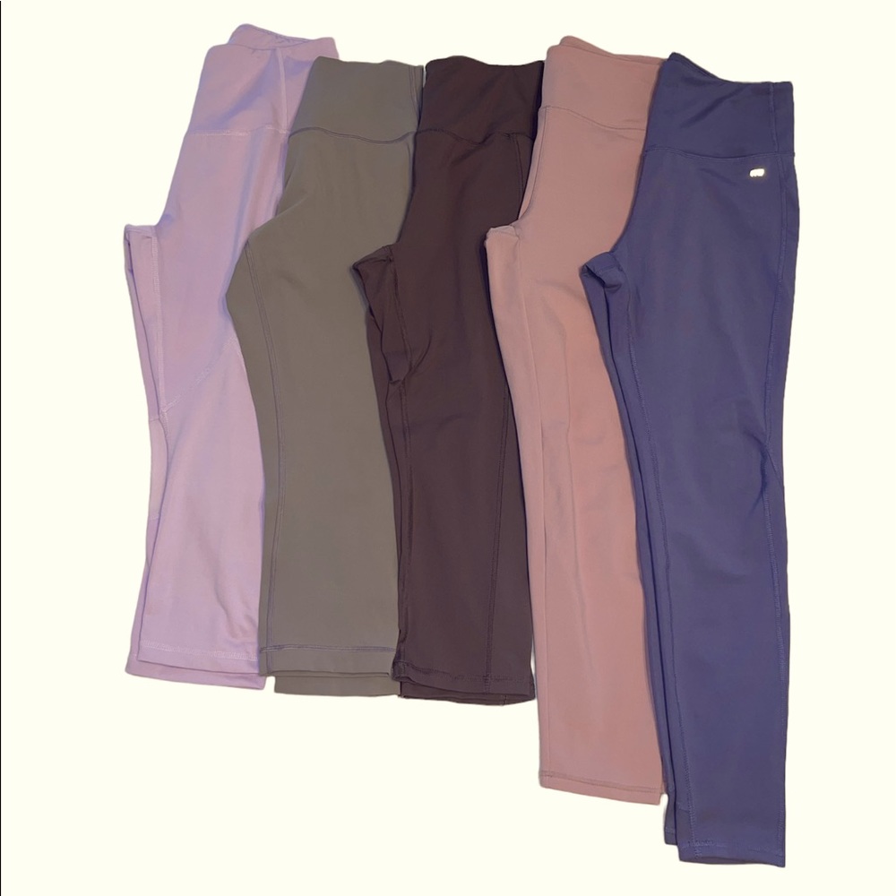 Lot of 5 leggings full length & capris pink purple pastel Lululemon, Reebok